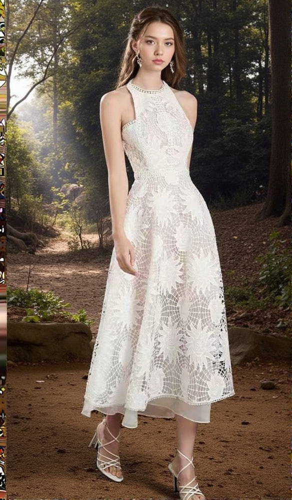 Ärmelloses Midikleid aus Spitze mit Blumenmuster