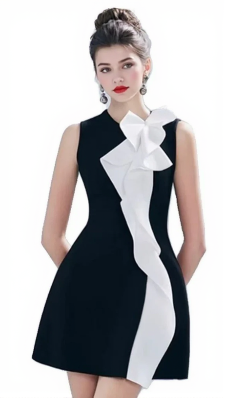 CONTRAST COLOR PATCHWORK RUFFLE MINI DRESS