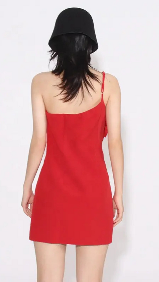 AIIZIE AMITY ONE-SHOULDER FLORAL-APPLIQUÉ MINI DRESS IN RED - product image