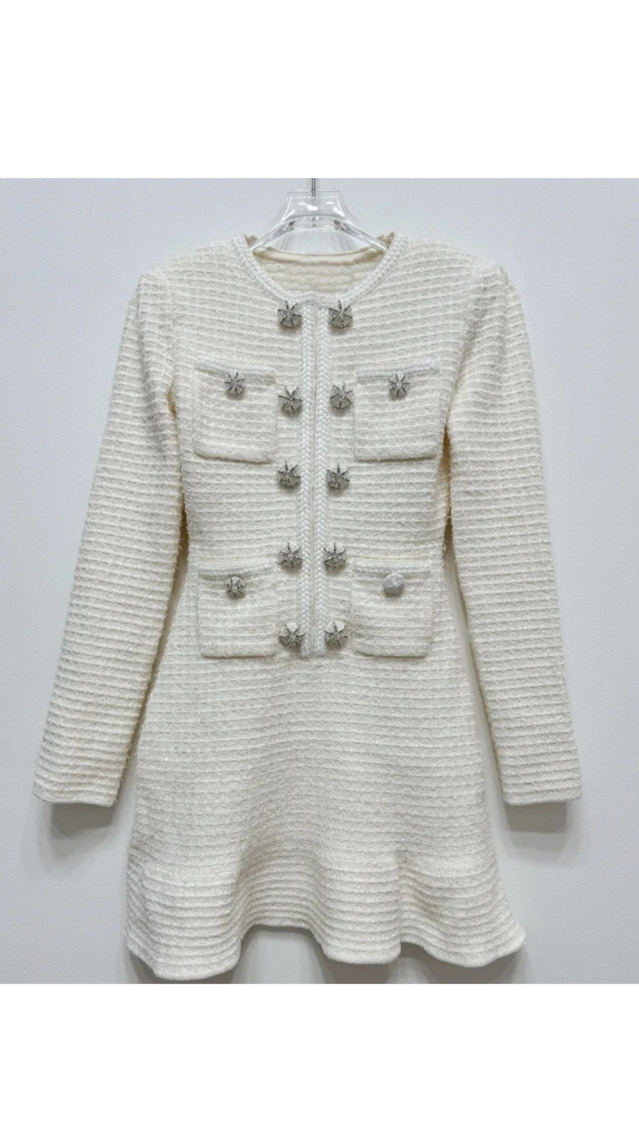 CREAM BUTTONED KNIT MINI DRESS