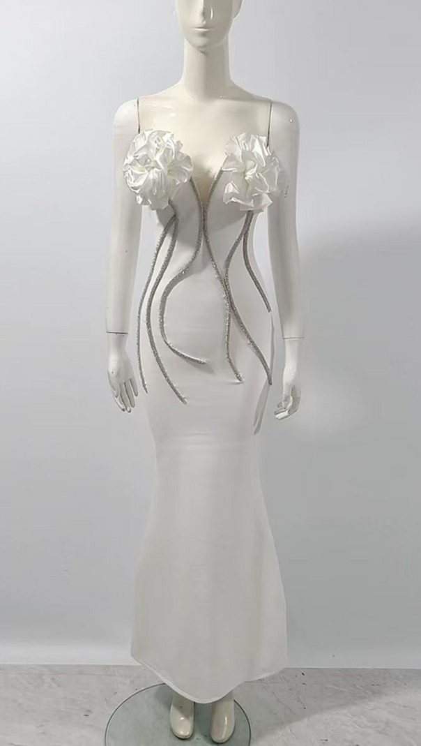AIIZIE OFF SHOULDER FLOWER EMBELLISHED BODYCON GOWN - product image