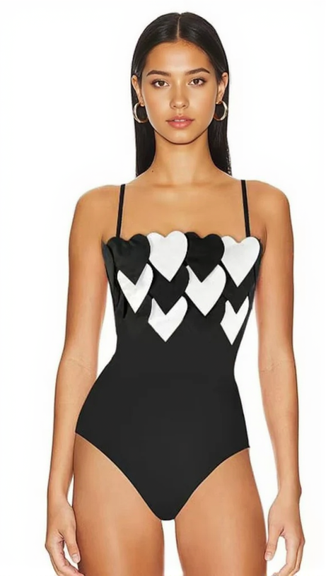 WHITE HEART EMBELLISHED SWIMSUIT