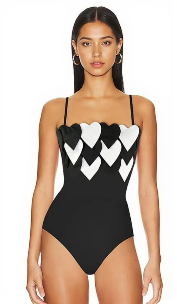 WHITE HEART EMBELLISHED SWIMSUIT