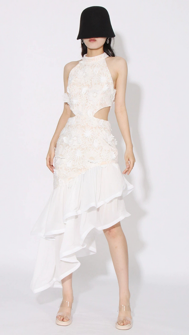 AIIZIE MADGE FLOWER EMBELLLISHED CUT OUT MAXI DRESS IN WHITE - product image