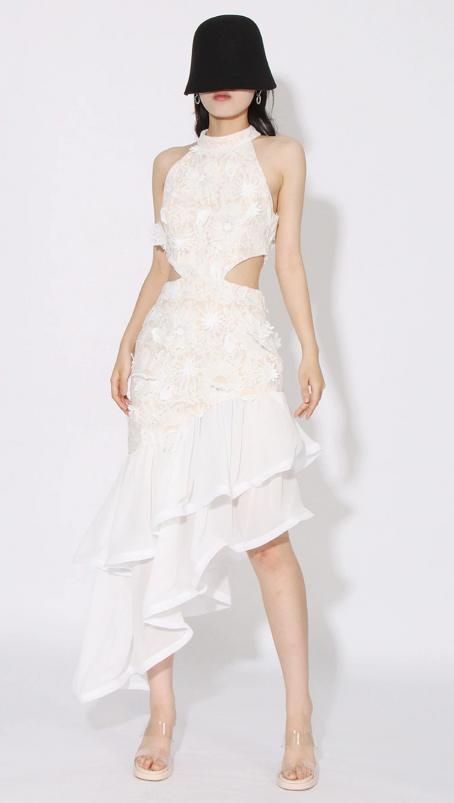 MADGE FLOWER EMBELLLISHED CUT OUT MAXI DRESS IN WHITE