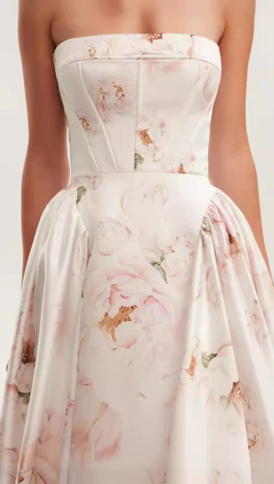 LETITIA PINK  PEONY STRAPLESS MAXI DRESS