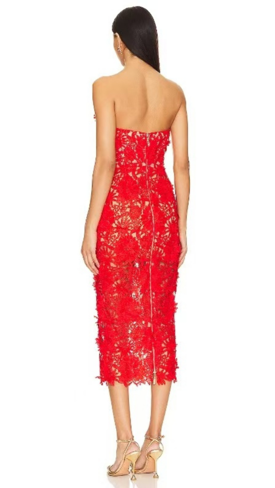 Schulterfreies Midikleid mit Blumen-Cut-Out