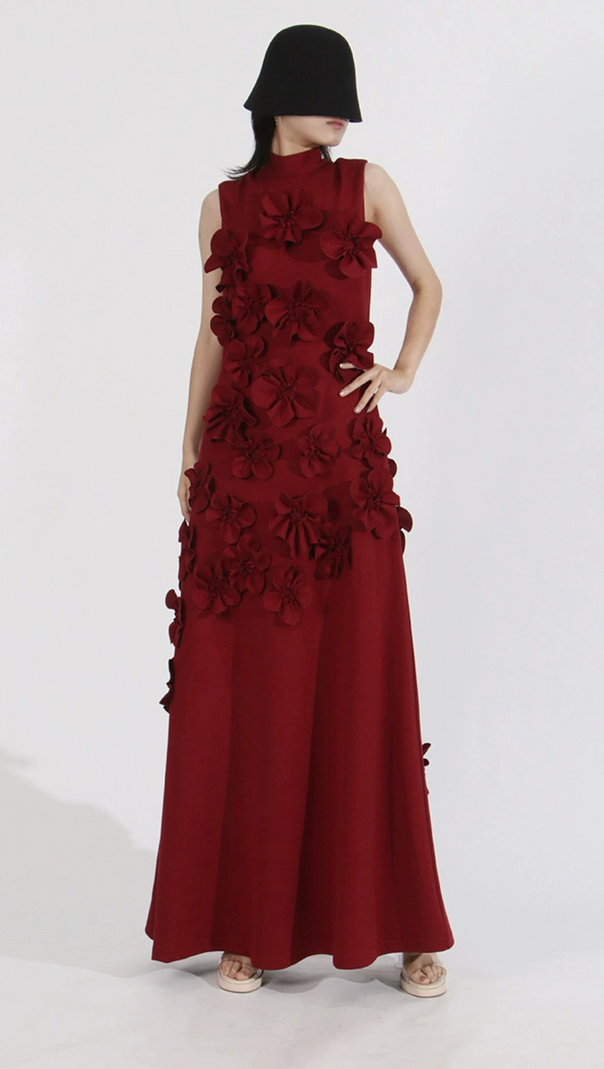 AIIZIE ANNONA PURPLE FLOWER EMBELLISHED MAXI DRESS - product image