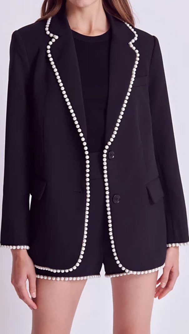 AIIZIE IMITATION PEARL TRIM BLAZER IN BLACK - product image