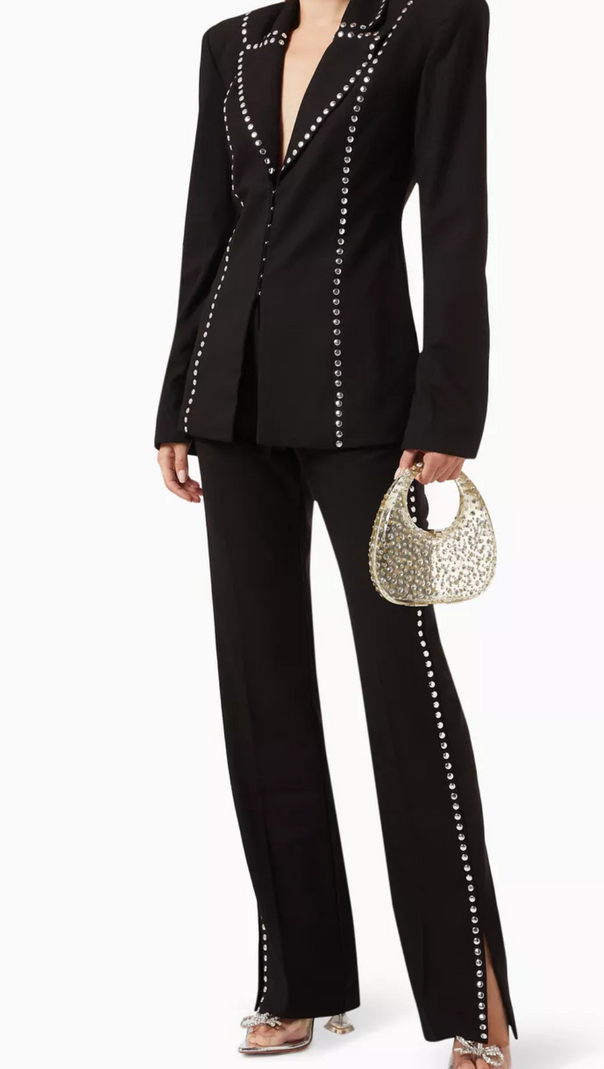 AIIZIE DEBORAH BLACK SCARF-DETAILED WOOL CREPE BLAZER SET - product image