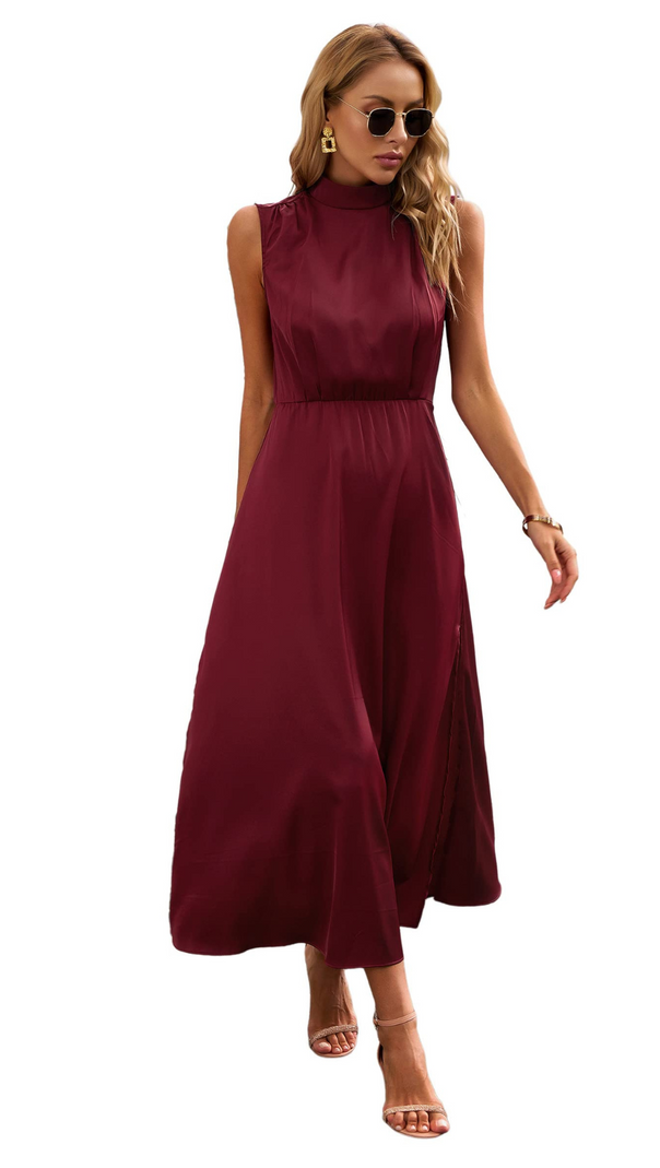 AIIZIE WINE SATIN MAXI DRESS - product image