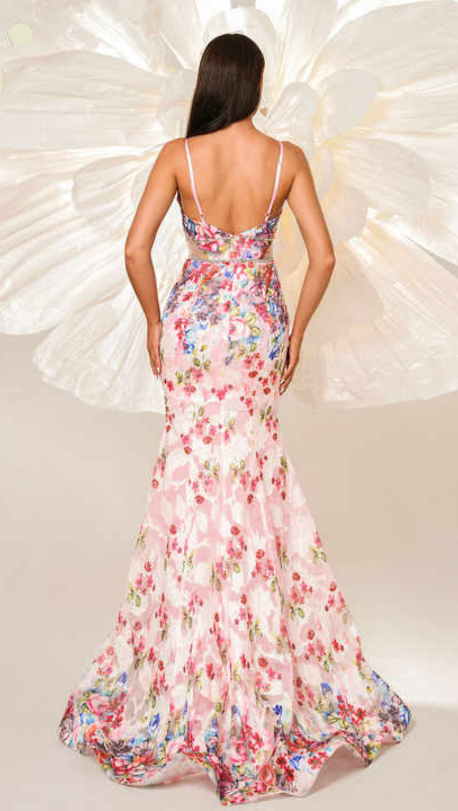 SPAGHETTI STRAPS FLORAL PRINT MERMAID MAXI DRESS IN PINK