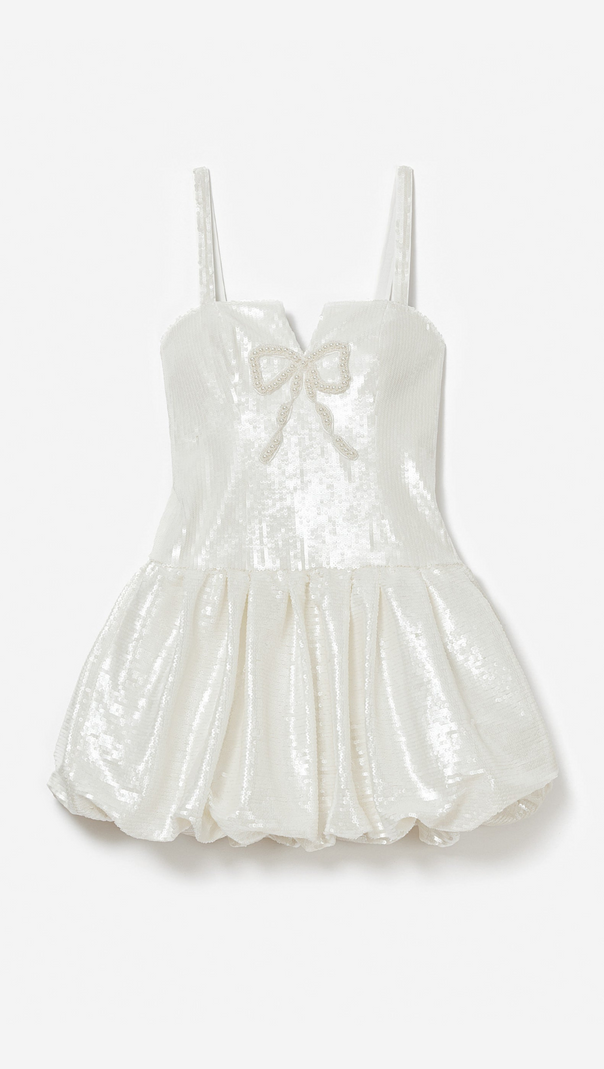 AIIZIE CREAM SEQUIN BOW MINI DRESS - product image