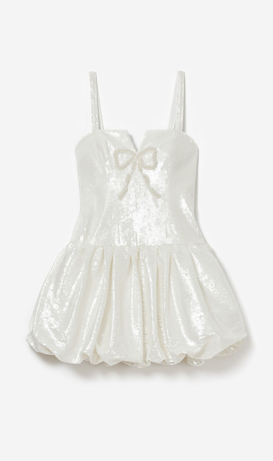 CREAM SEQUIN BOW MINI DRESS