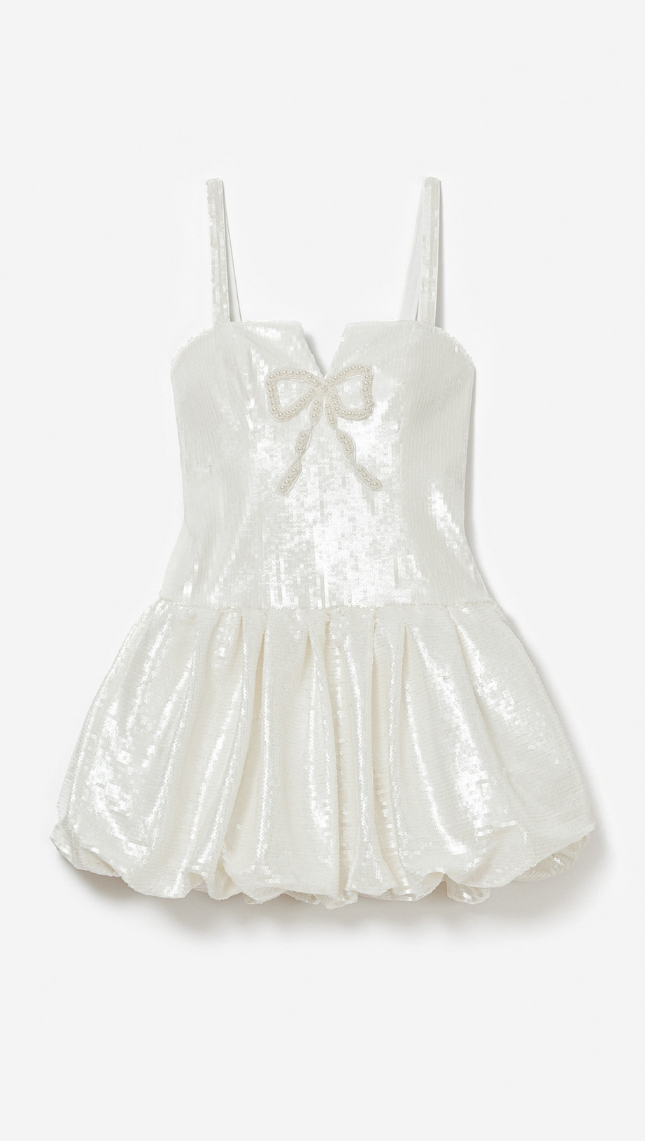CREAM SEQUIN BOW MINI DRESS