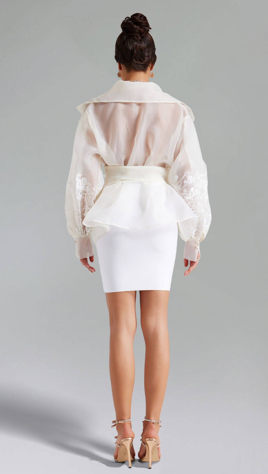 LANTERN SLEEVE EMBROIDERY SHIRT JACKET IN WHITE