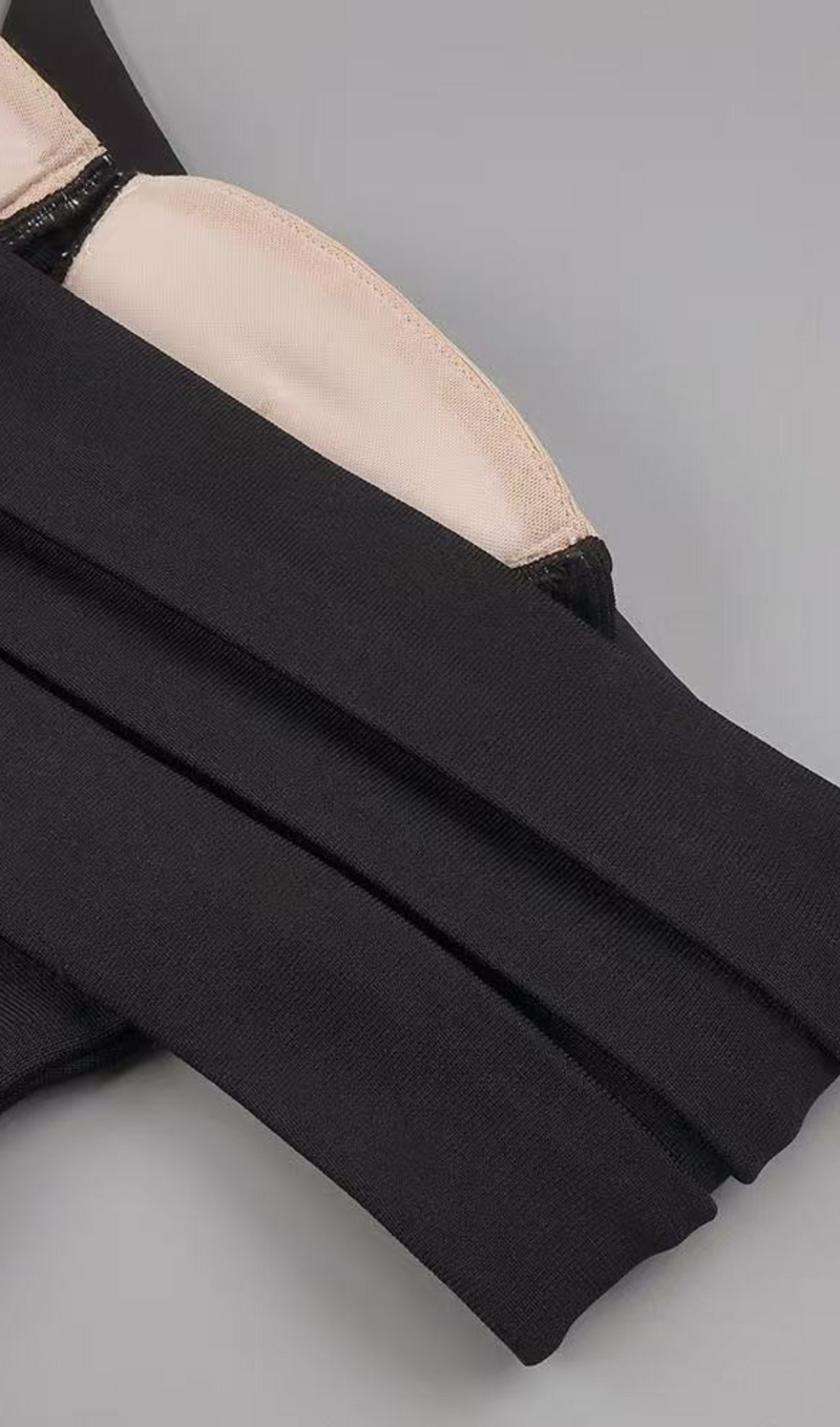 PEARL EMBELLISHED OFF-SHOULDER HIGH SPLIT DRESS