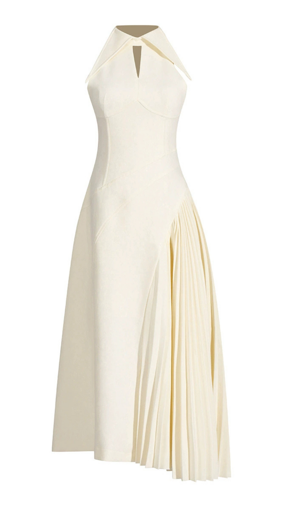 ASHLEY A-LINE PLEATED MIDI DRESS IN WHITE