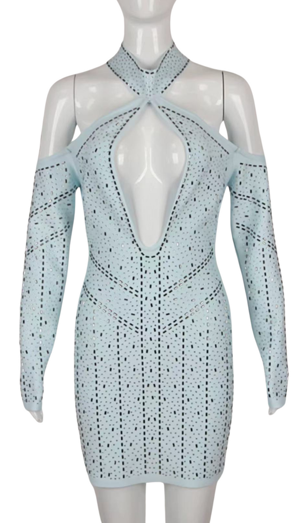 AIIZIE CRYSTAL EMBELLISHED CUTOUT HALTER BODYCON DRESS - product image