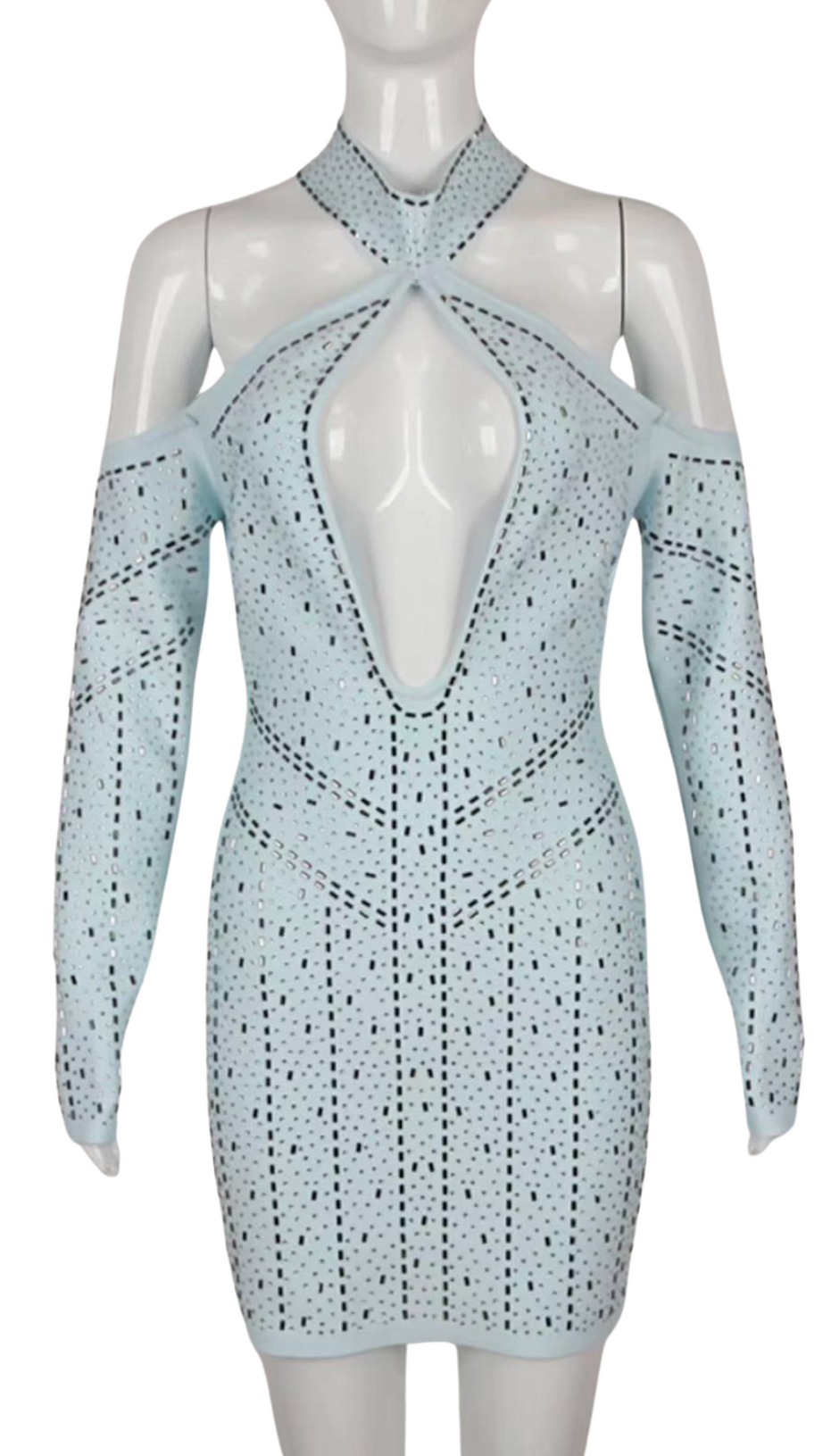 Neckholder-Bodycon-Kleid mit Kristallverzierung und Cut-outs