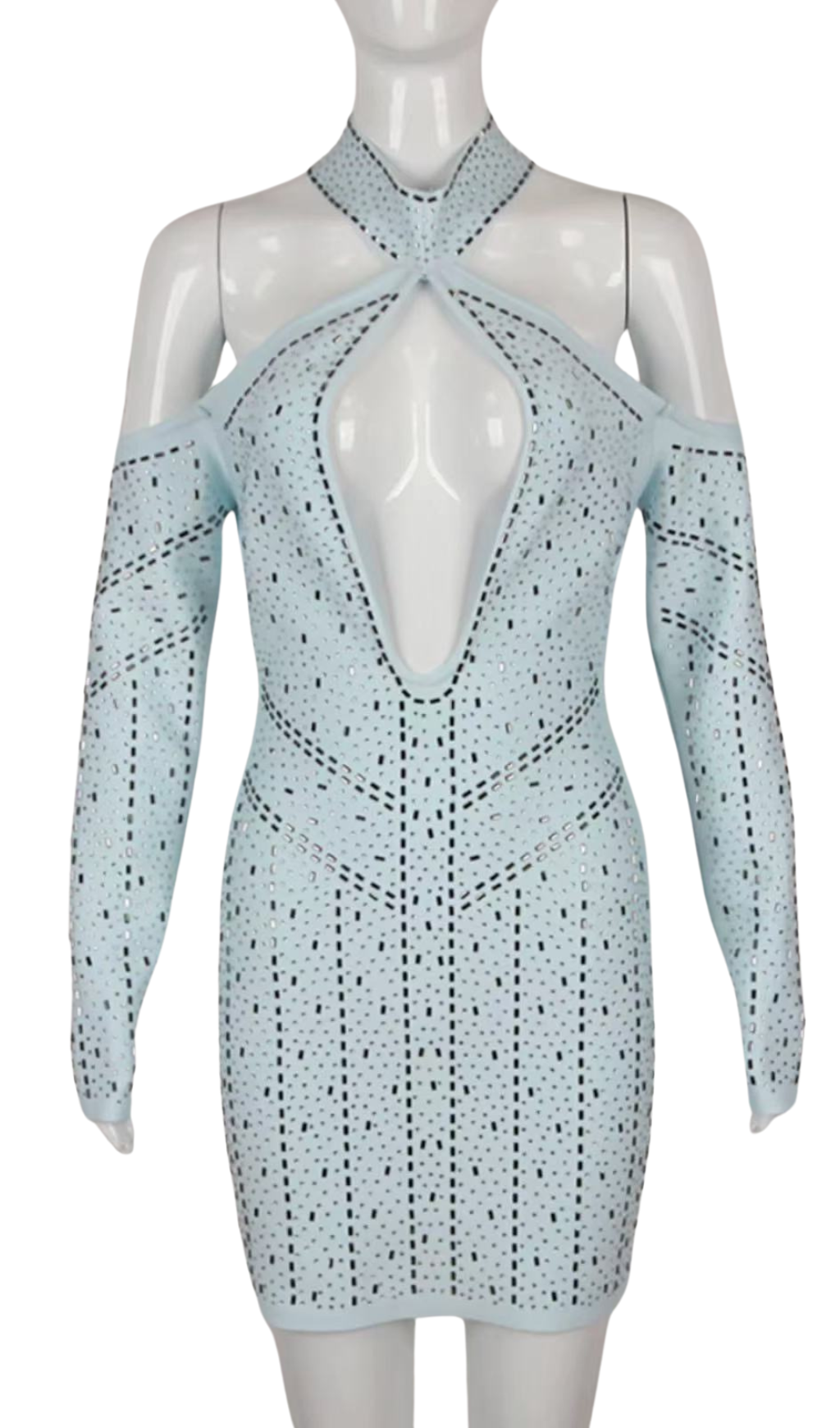 Neckholder-Bodycon-Kleid mit Kristallverzierung und Cut-outs