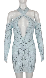 CRYSTAL EMBELLISHED CUTOUT HALTER BODYCON DRESS