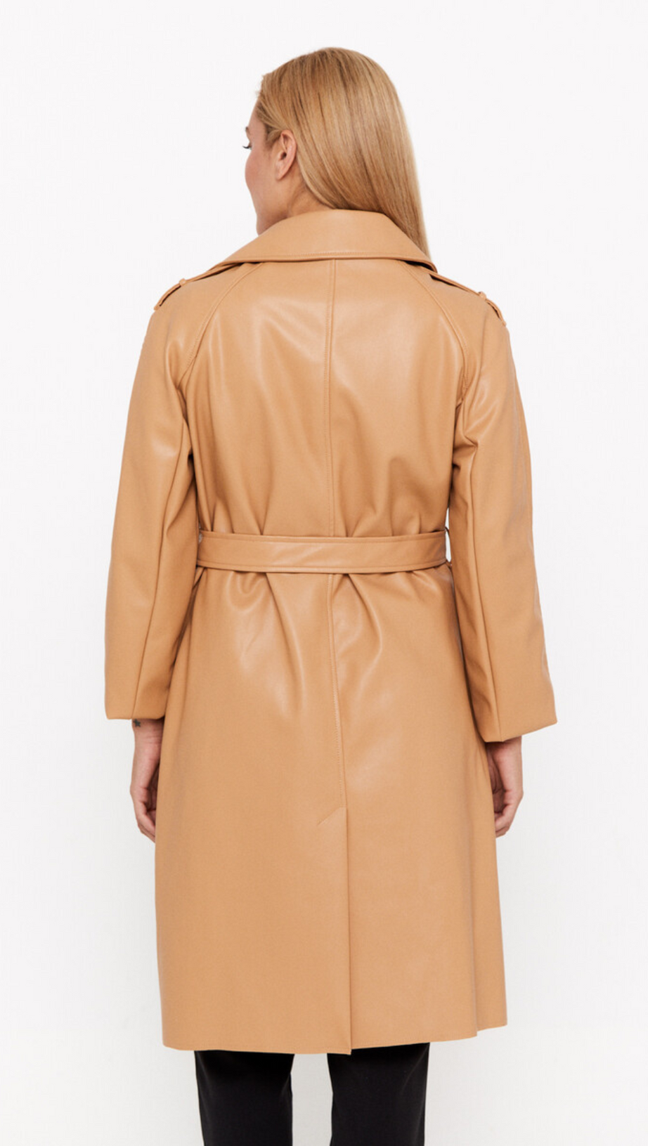 FAUX LEATHER DOUBLE-BREASTED COAT IN BROWN YELLOW