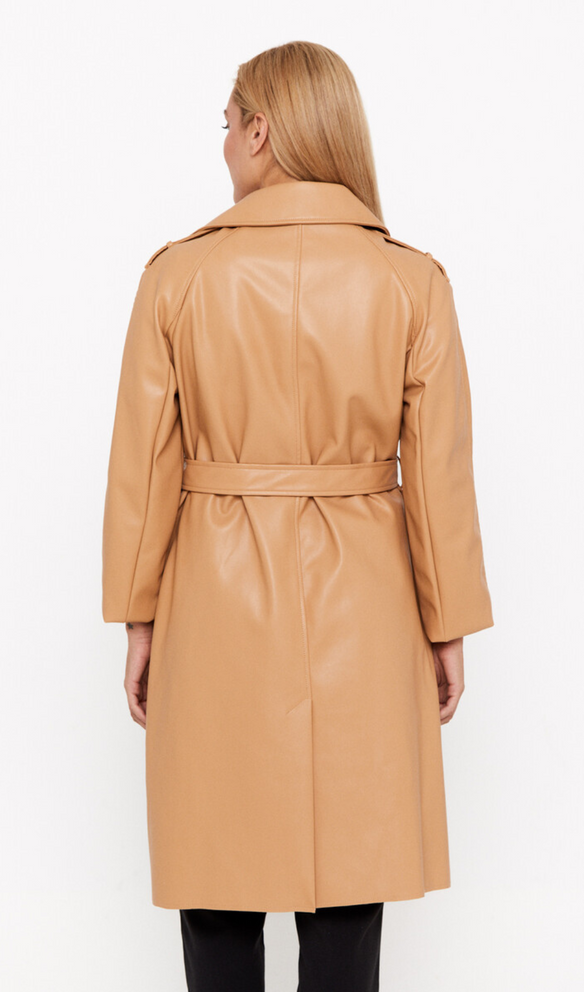 FAUX LEATHER DOUBLE-BREASTED COAT IN BROWN YELLOW