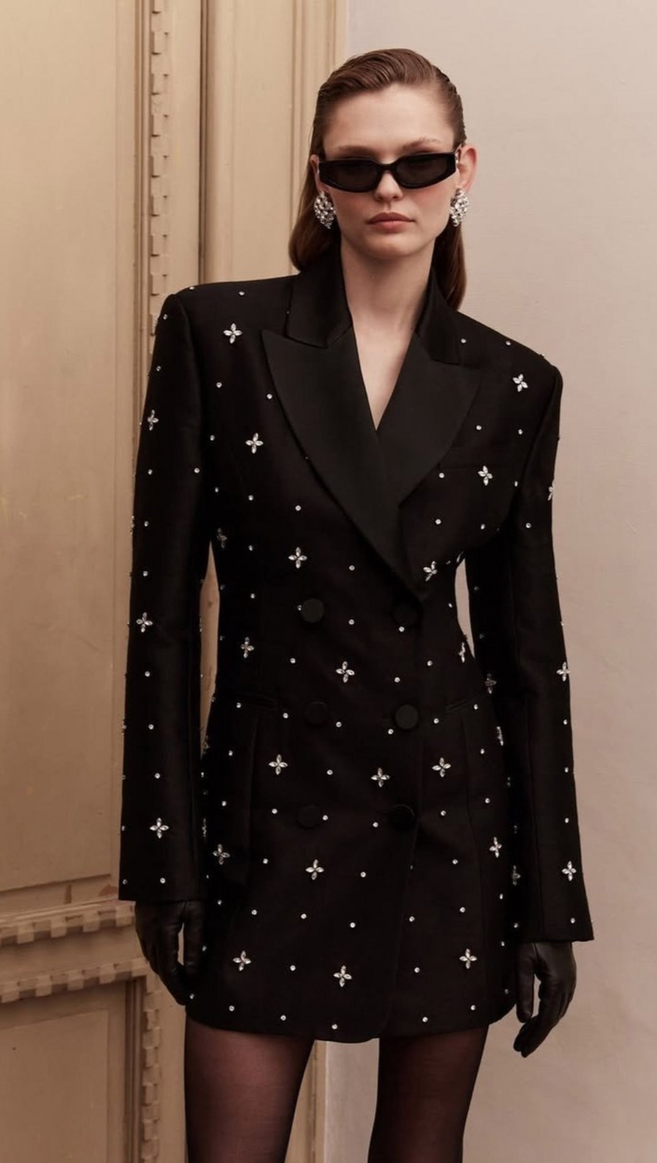 CACHI DIAMANTE EMBELLISHED BLAZER MINI DRESS