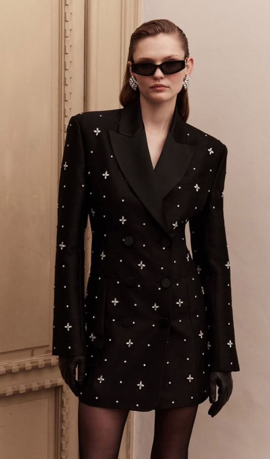 CACHI DIAMANTE EMBELLISHED BLAZER MINI DRESS