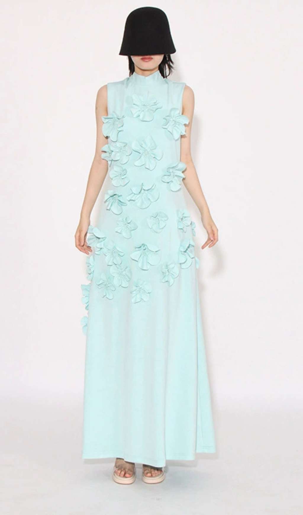 ANNONA GREEN FLOWER EMBELLISHED MAXI DRESS
