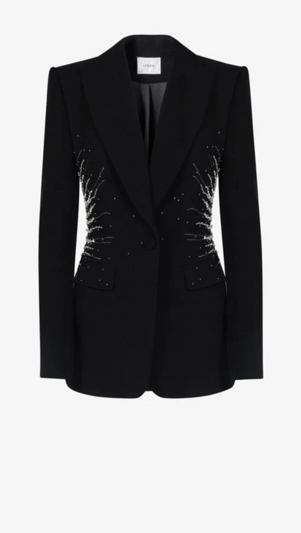 AIIZIE BLACK BEADED DIAMOND-ENCRUSTED BLAZER TROUSERS SET - product image