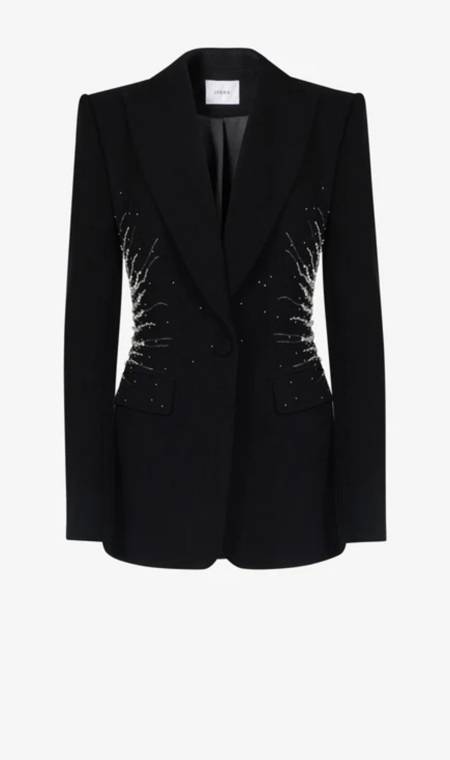 Completo blazer e pantaloni neri tempestati di diamanti e perline