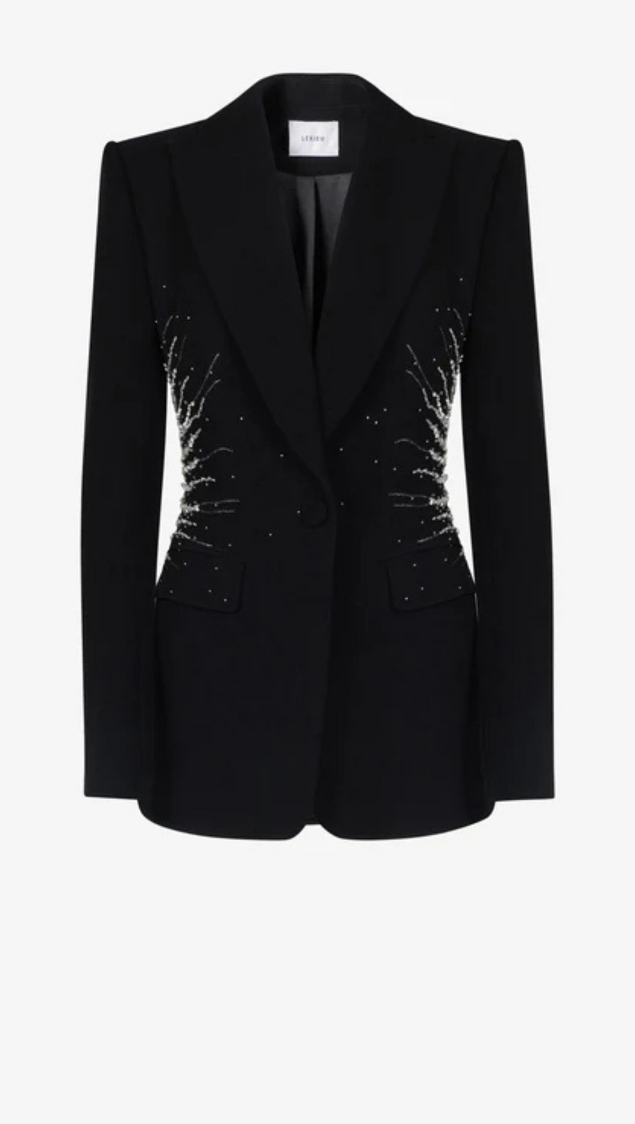 BLACK BEADED DIAMOND-ENCRUSTED BLAZER TROUSERS SET