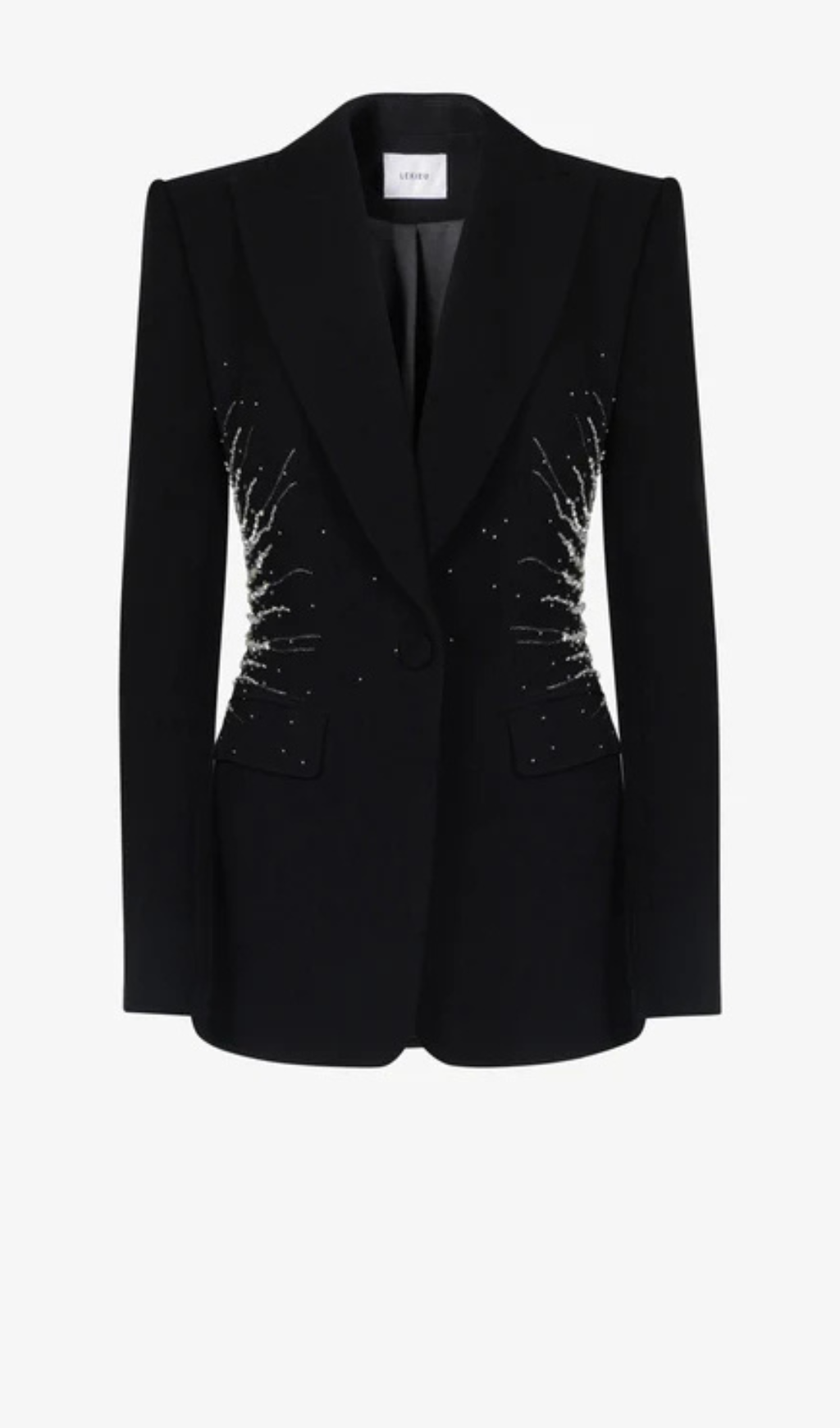 BLACK BEADED DIAMOND-ENCRUSTED BLAZER TROUSERS SET