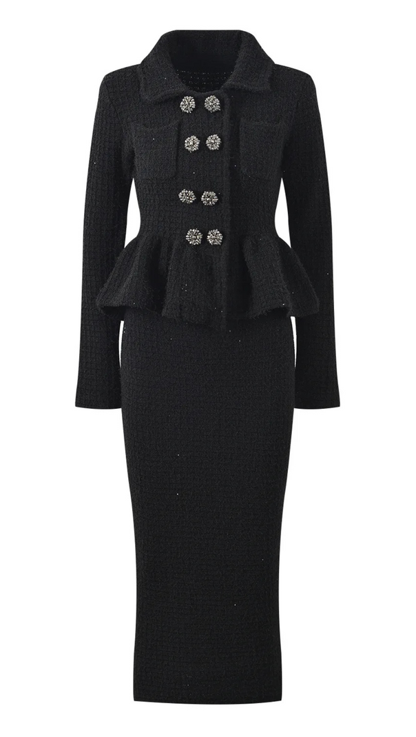 AIIZIE BLACK TEXTURED KNIT PEPLUM MIDI DRESS - product image