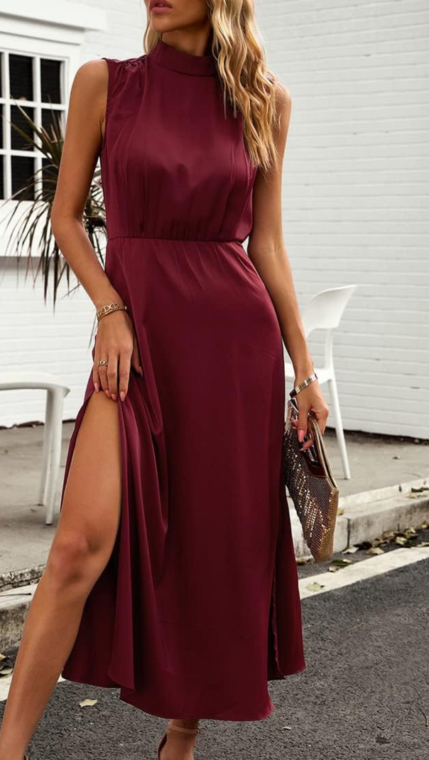 AIIZIE WINE SATIN MAXI DRESS - product image