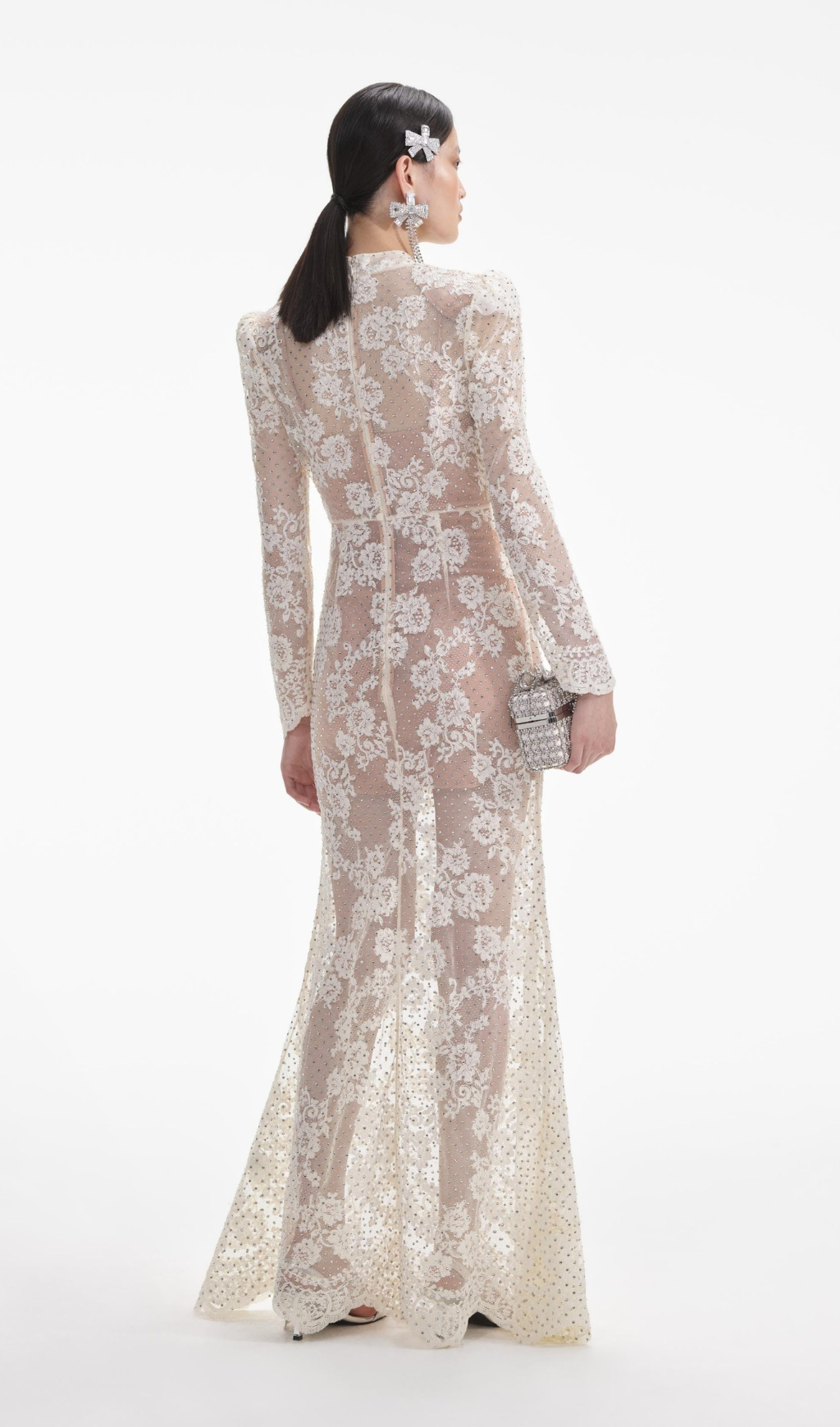 WHITE RHINESTONE LACE MAXI DRESS