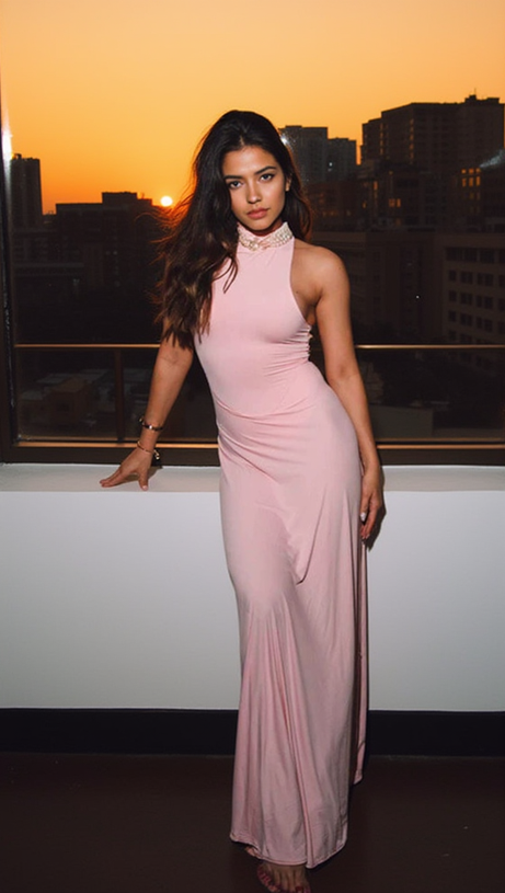 WINNI PINK TURTLENECK SLEEVELESS BACKLESS MAXI DRESS
