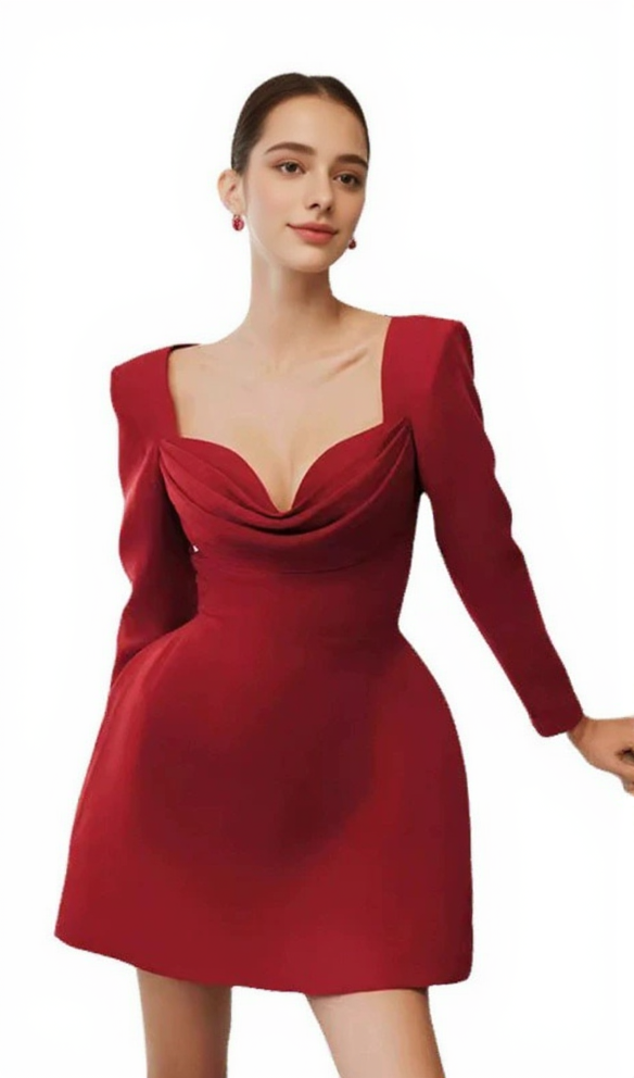 BRIANNA SQUARE-NECK A-LINE MINI DRESS IN RED