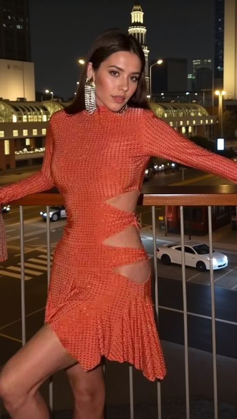IRENE RHINESTONES EMBELLLISHED MINI DRESS IN ORANGE