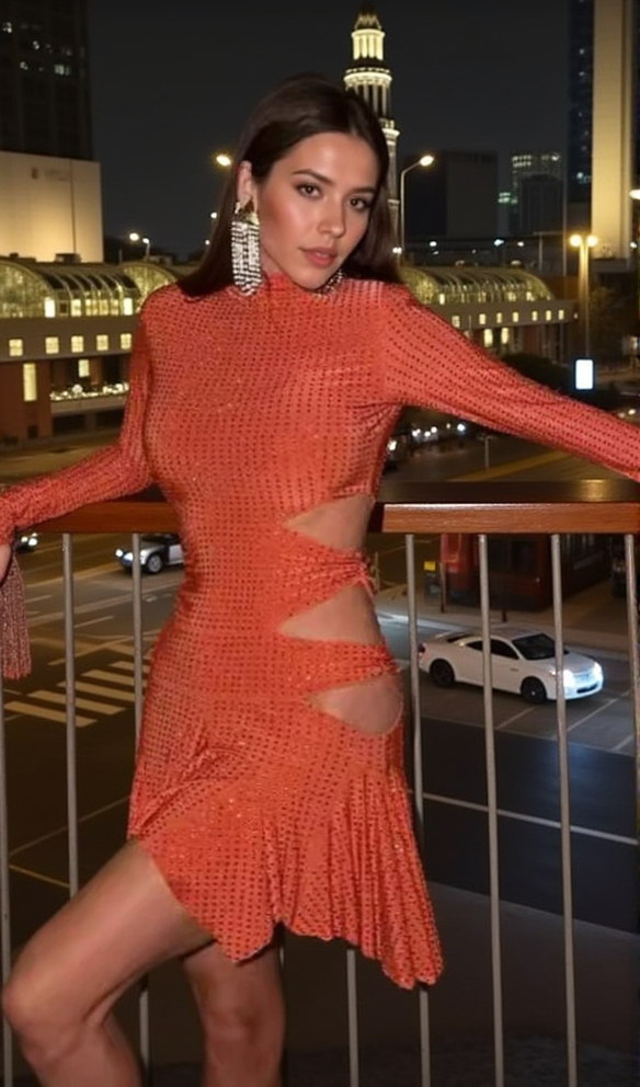AIIZIE IRENE RHINESTONES EMBELLLISHED MINI DRESS IN ORANGE - product image