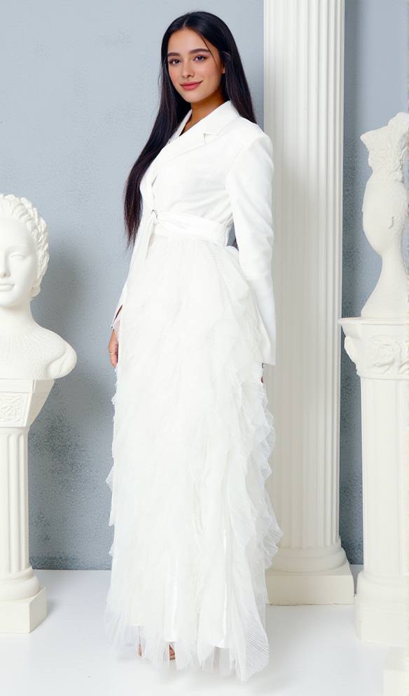 DATAYA MESH PATCHWORK COAT IN WHITE