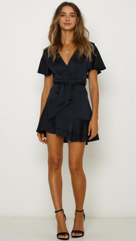 SATIN PLEATED MINI DRESS