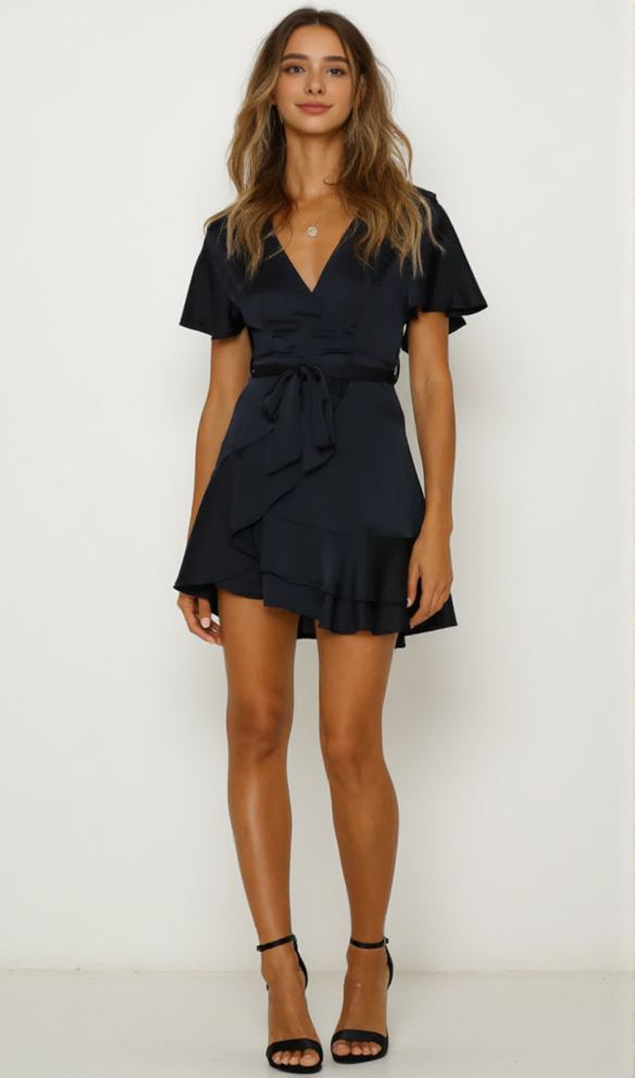 AIIZIE SATIN PLEATED MINI DRESS - product image