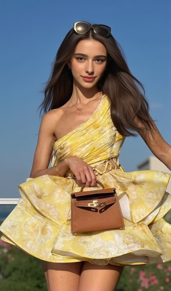AIIZIE GAIL YELLOW FLORAL PRINTED ONE-SHOULDER MINI CHIFFON DRESS - product image