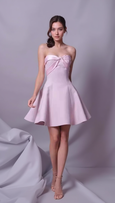 BOW STRAPLESS MINI DRESS IN PINK