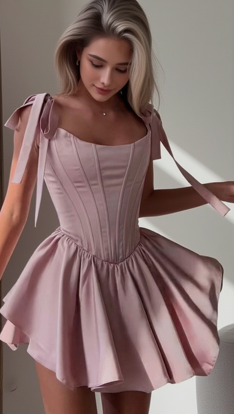 RUFFLE TRIM CORSET MINI DRESS IN PINK