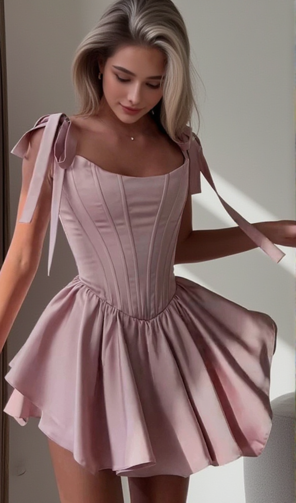 RUFFLE TRIM CORSET MINI DRESS IN PINK