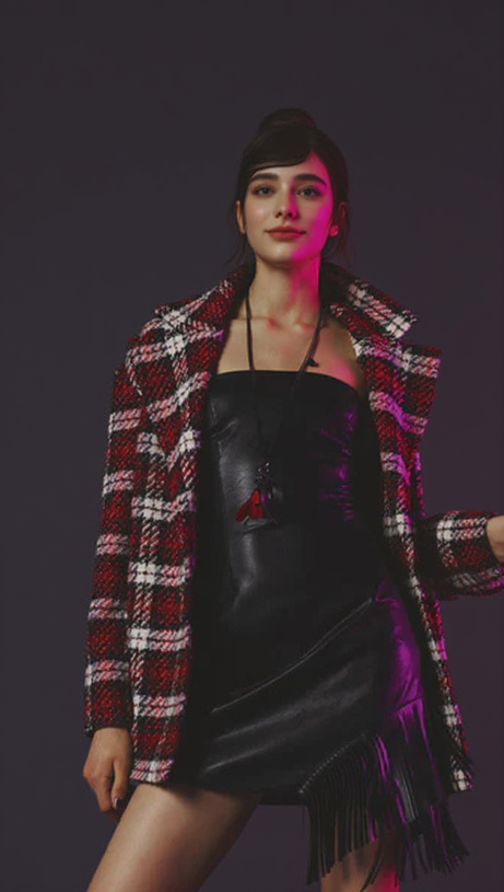 BLACK ASYMMETRIC FRINGED HEM STRAPLESS LEATHER SKIRT